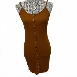 Heart & Hips Tan Button-Front Midi Dress